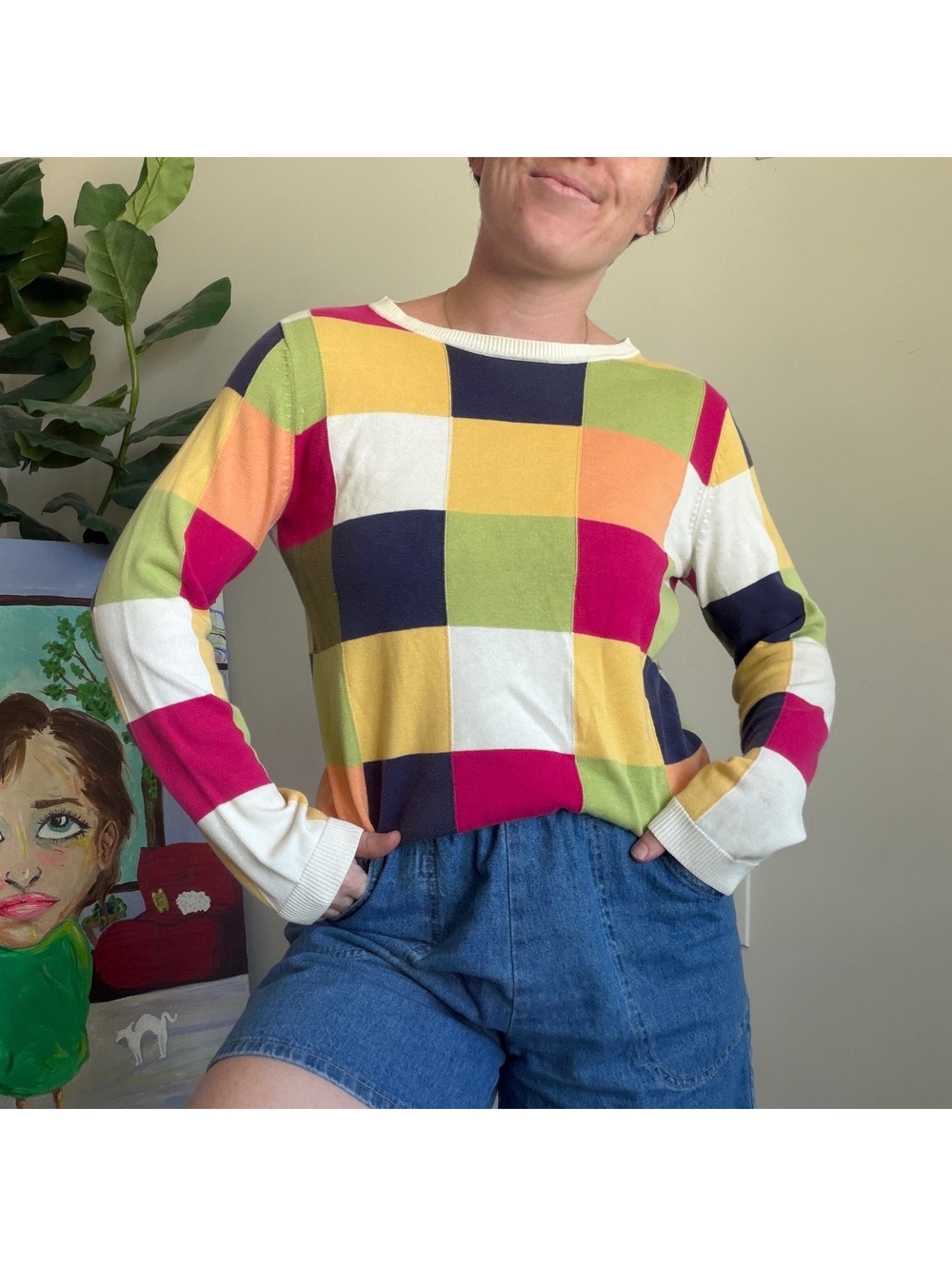 Vintage 90s checkered sweater Lizgolf multicolor check sweater